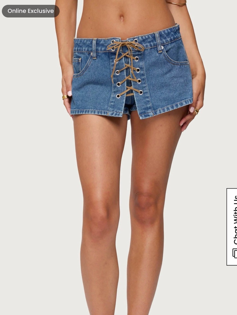 Edikted Olivera Lace Up Denim Mini Skort